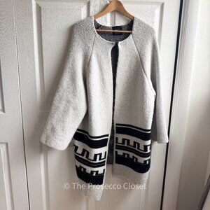 Zara Aztec Knit Oversized Wool Blend Coat in Grey (S)